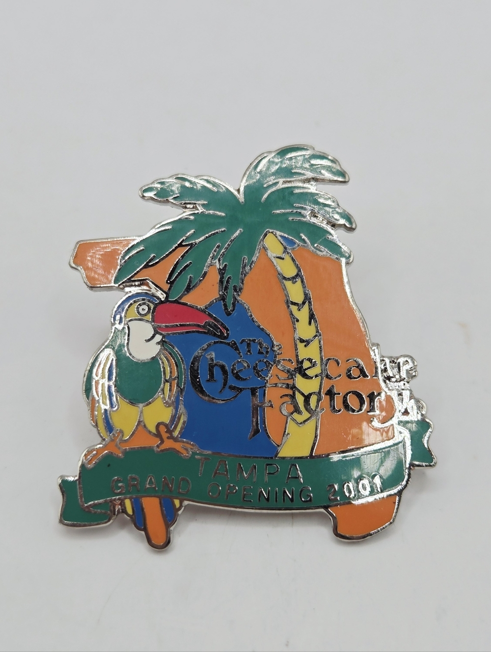 Cheesecake Factory Tampa Opening Staff Pin Tropical Toucan Palm Tree Collectible